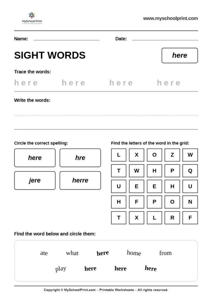 sight words worksheet 14 for kindergarten reading practice