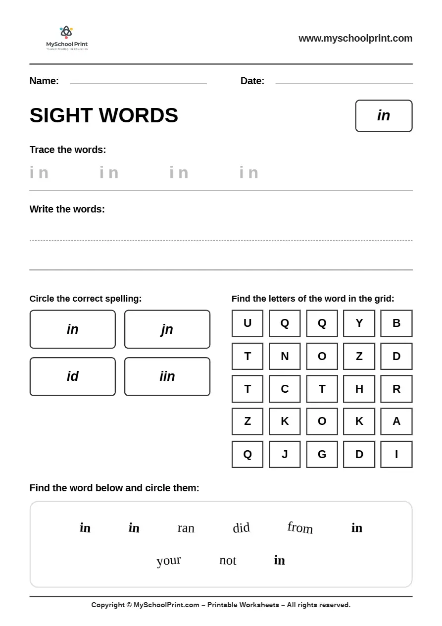 sight words worksheet 16 for kindergarten reading practice