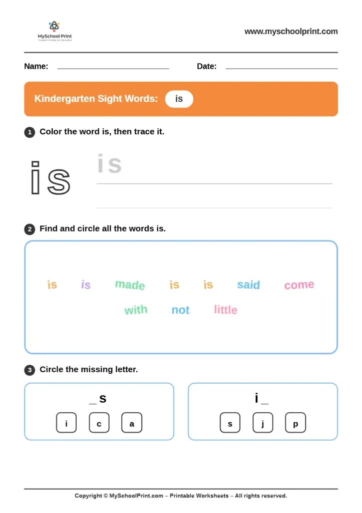 sight words worksheet 17 for kindergarten reading practice