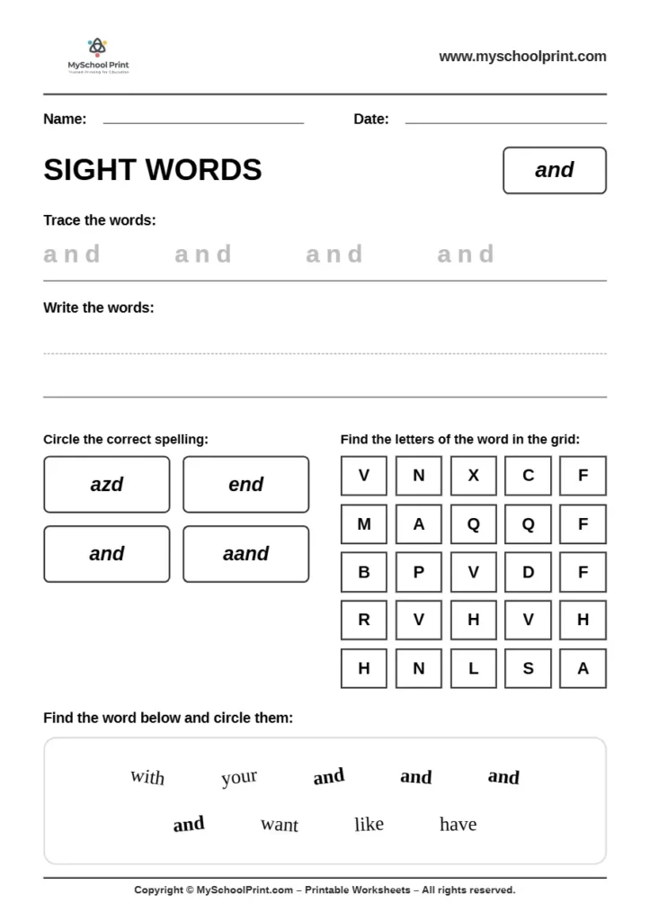 sight words worksheet 2 for kindergarten reading practice