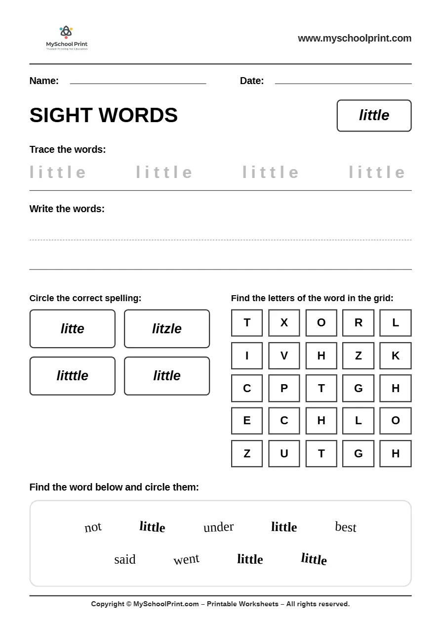 sight words worksheet 20 for kindergarten reading practice