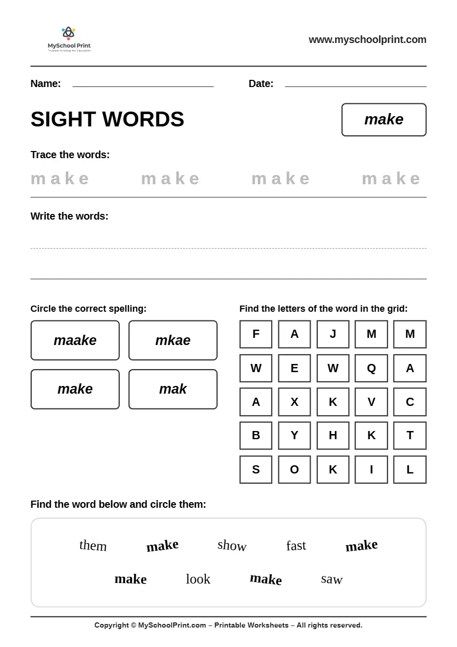 sight words worksheet 22 for kindergarten reading practice
