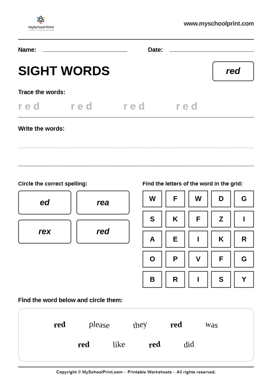 sight words worksheet 28 for kindergarten reading practice