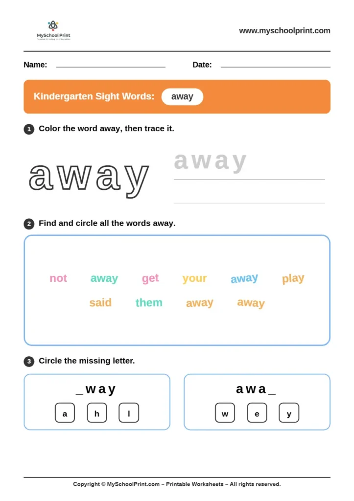 sight words worksheet 3 for kindergarten reading practice