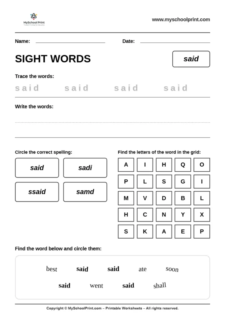 sight words worksheet 30 for kindergarten reading practice