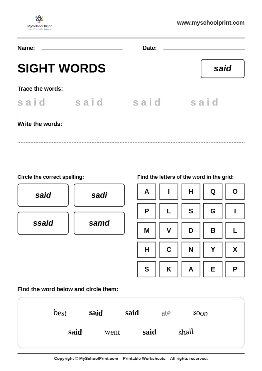 sight words worksheet 30 for kindergarten reading practice