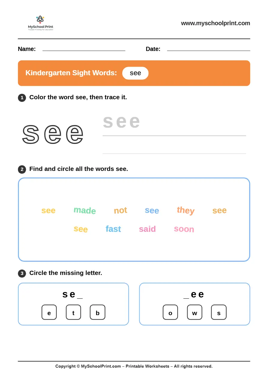 sight words worksheet 31 for kindergarten reading practice