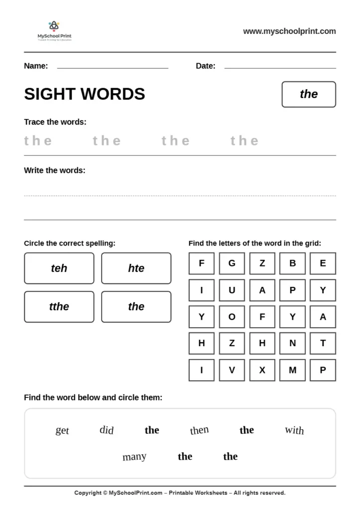 sight words worksheet 32 for kindergarten reading practice