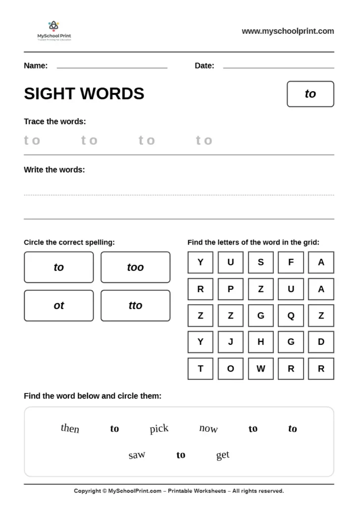 sight words worksheet 34 for kindergarten reading practice