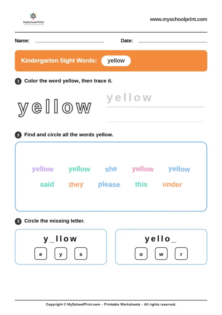 sight words worksheet 39 for kindergarten reading practice