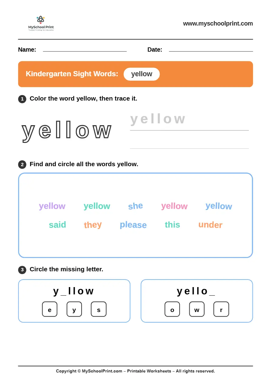 sight words worksheet 39 for kindergarten reading practice
