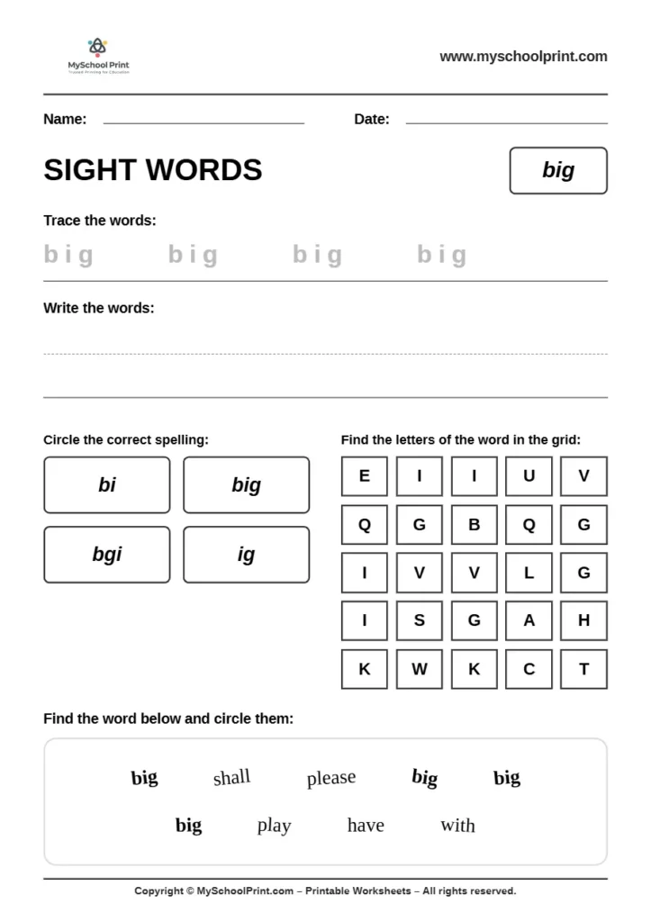 sight words worksheet 4 for kindergarten reading practice