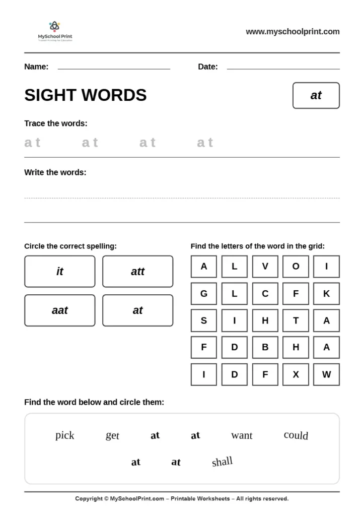 sight words worksheet 44 for kindergarten reading practice