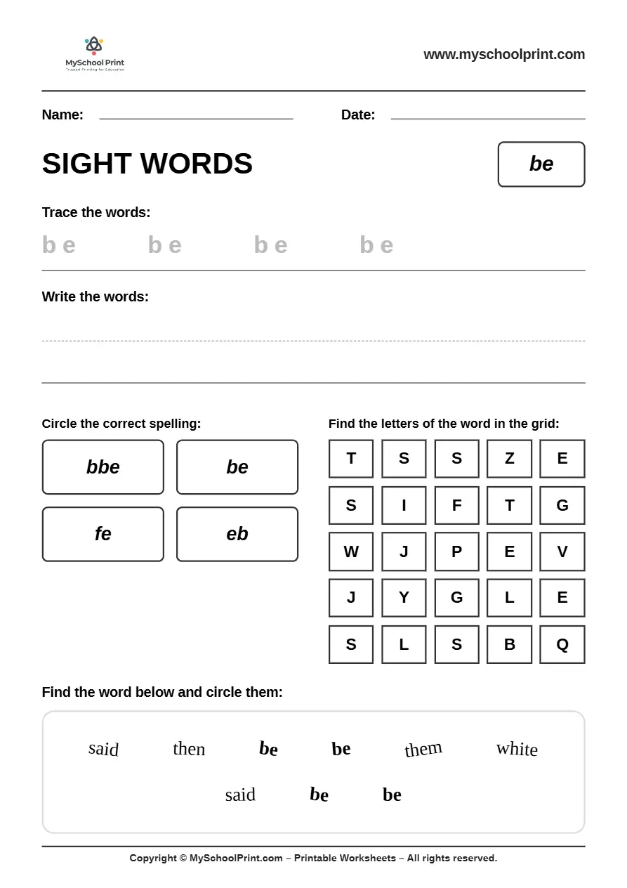 sight words worksheet 46 for kindergarten reading practice