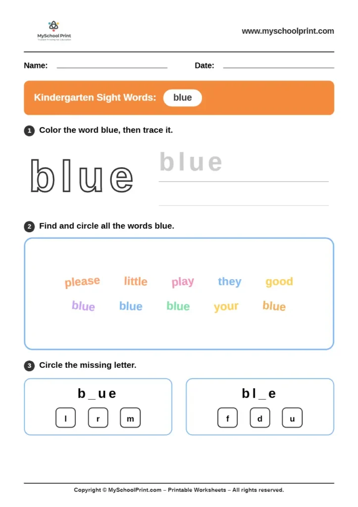 sight words worksheet 5 for kindergarten reading practice