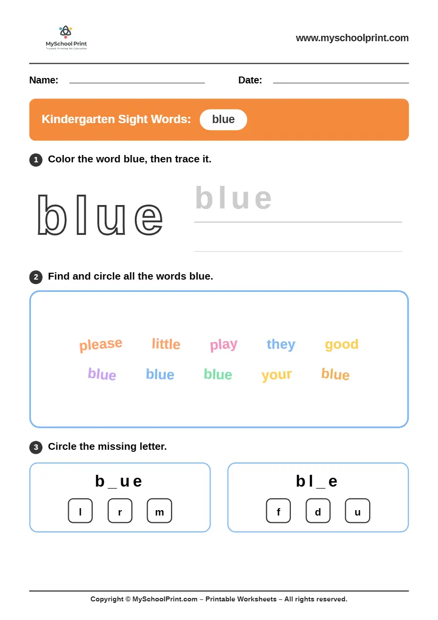sight words worksheet 5 for kindergarten reading practice