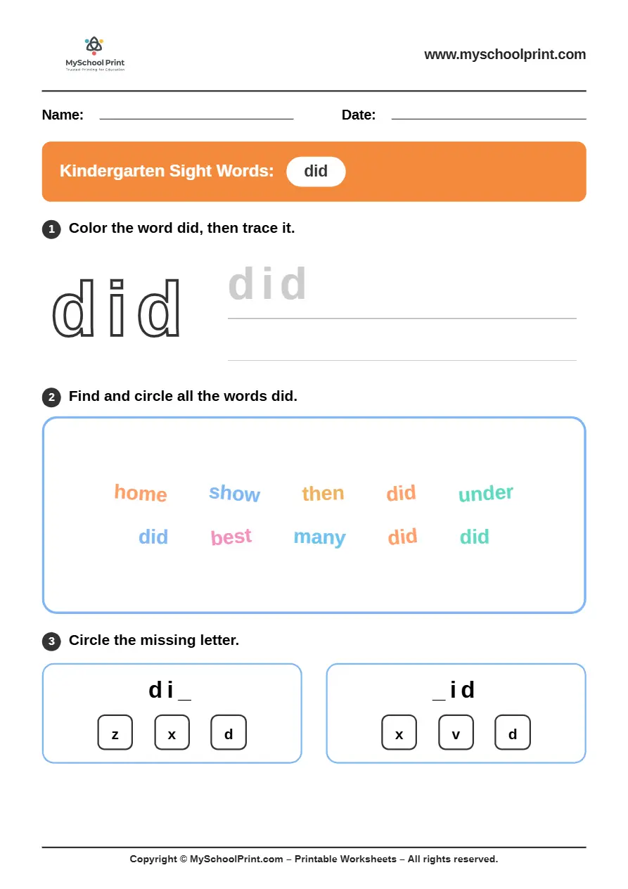 sight words worksheet 51 for kindergarten reading practice