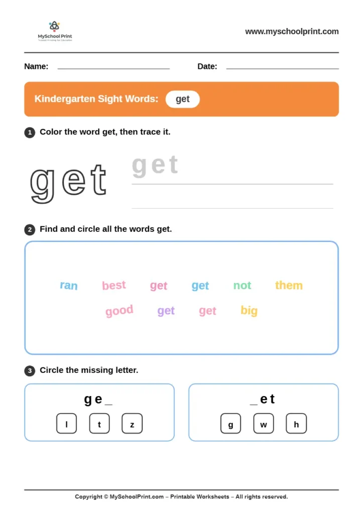 sight words worksheet 55 for kindergarten reading practice