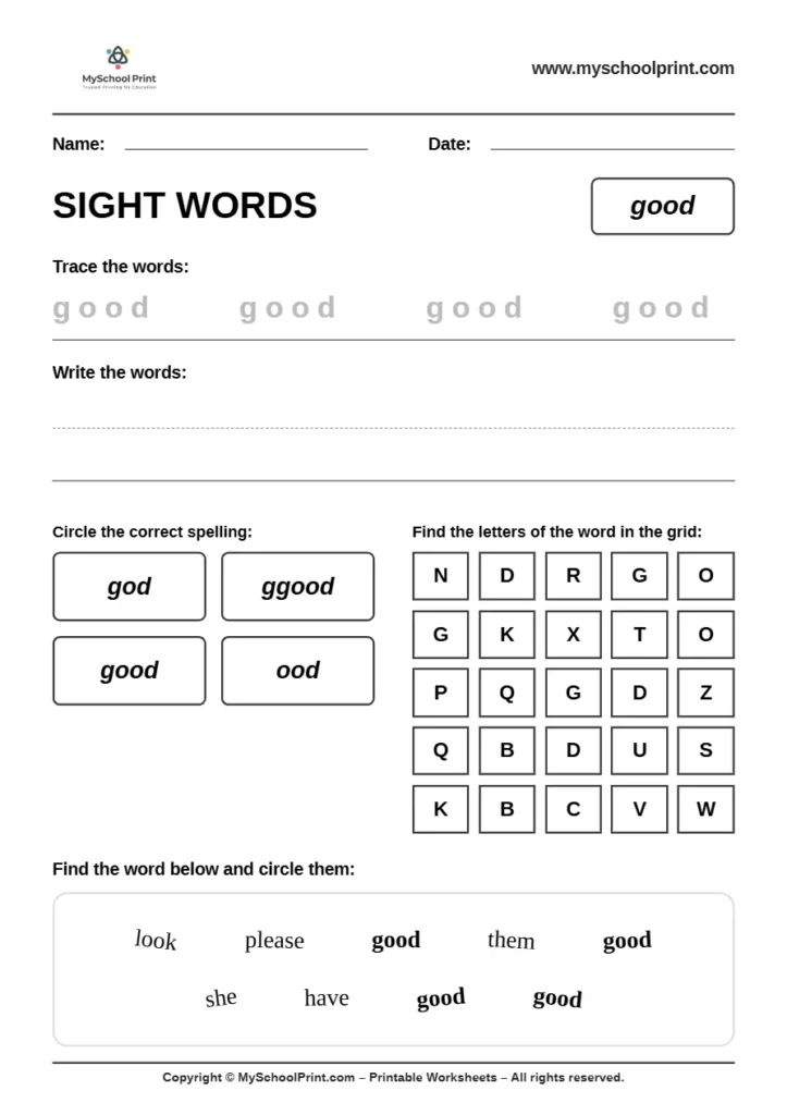 sight words worksheet 56 for kindergarten reading practice