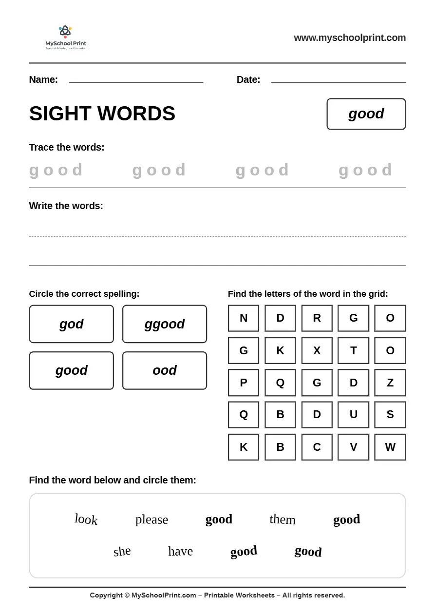 sight words worksheet 56 for kindergarten reading practice