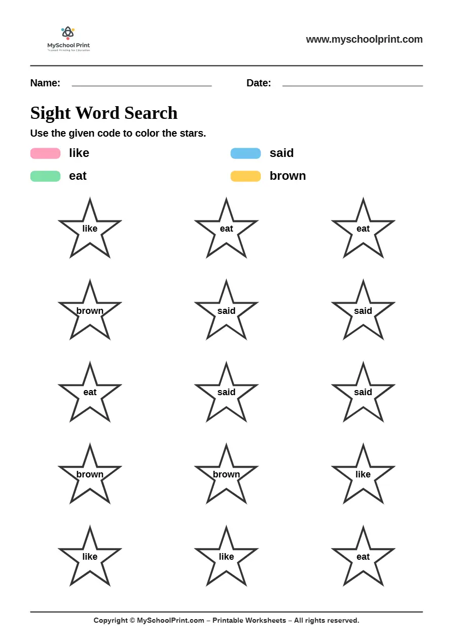 sight words worksheet 58 for kindergarten reading practice