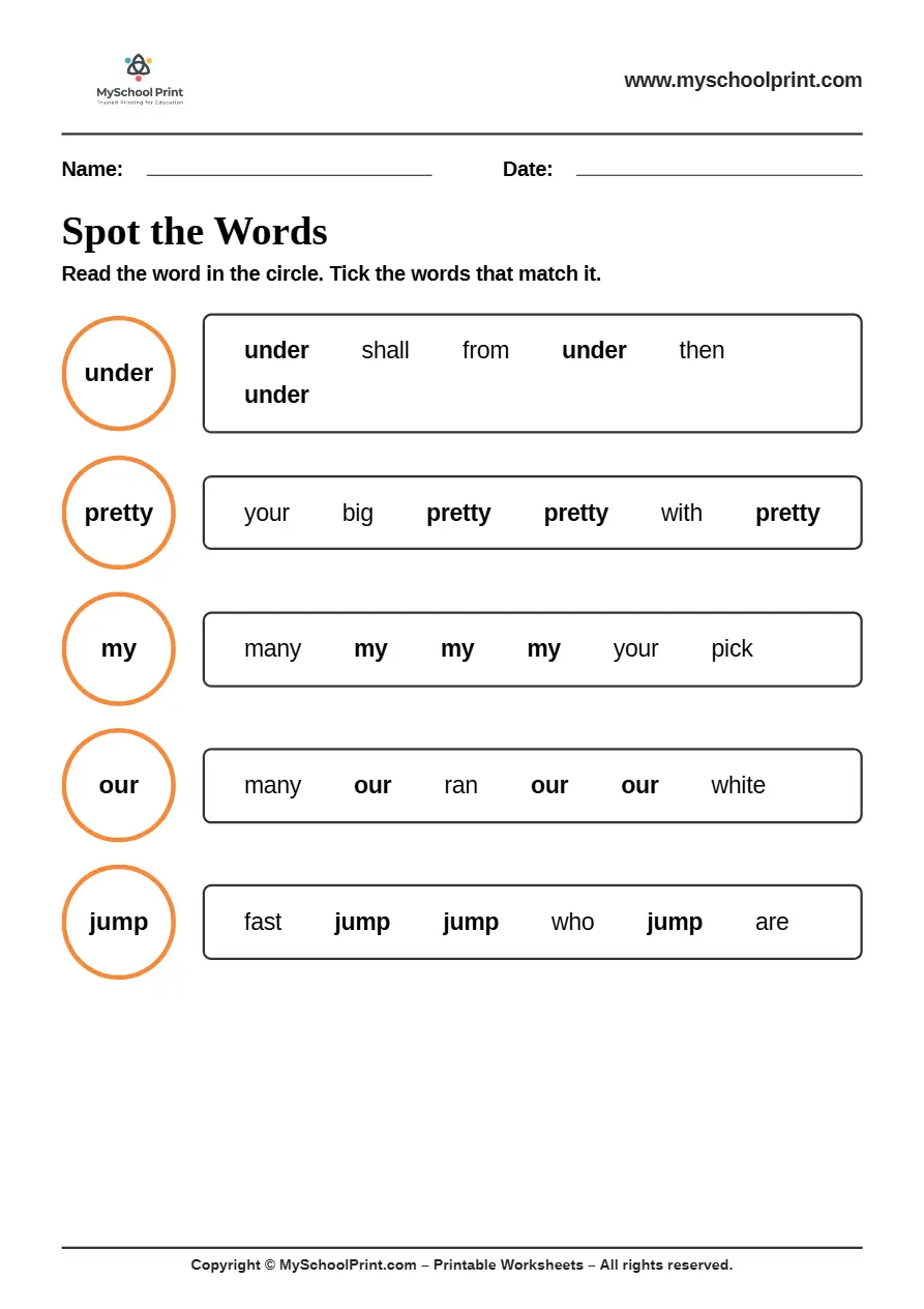 sight words worksheet 64 for kindergarten reading practice