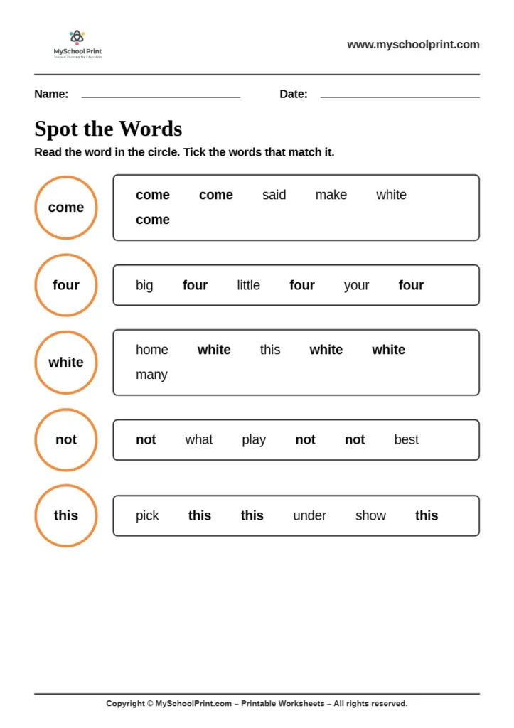 sight words worksheet 68 for kindergarten reading practice