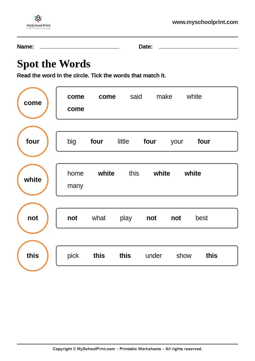 sight words worksheet 68 for kindergarten reading practice