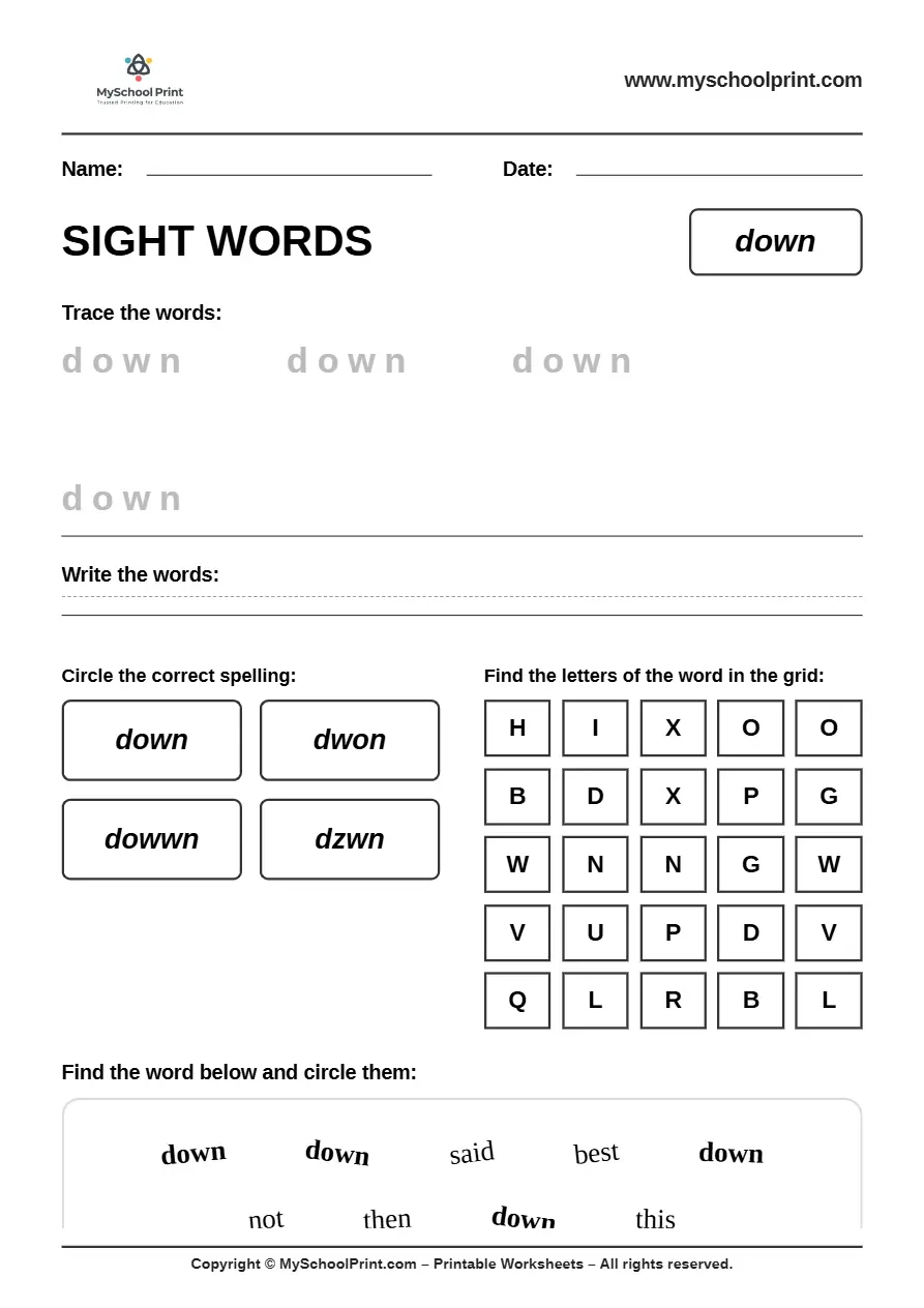 sight words worksheet 8 for kindergarten reading practice