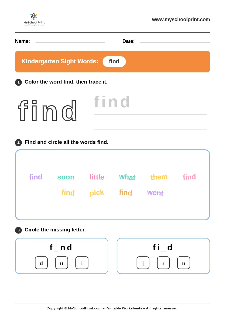 sight words worksheet 9 for kindergarten reading practice