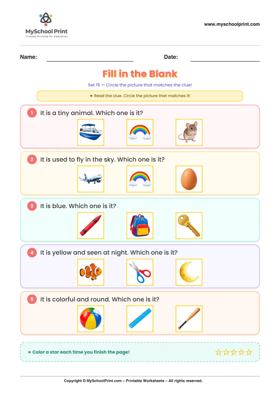 Simple English Reading Worksheet 103 for Kindergarten