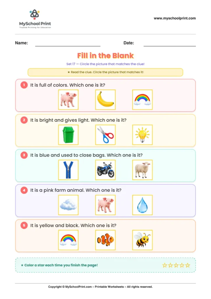 Simple English Reading Worksheet 104 for Kindergarten