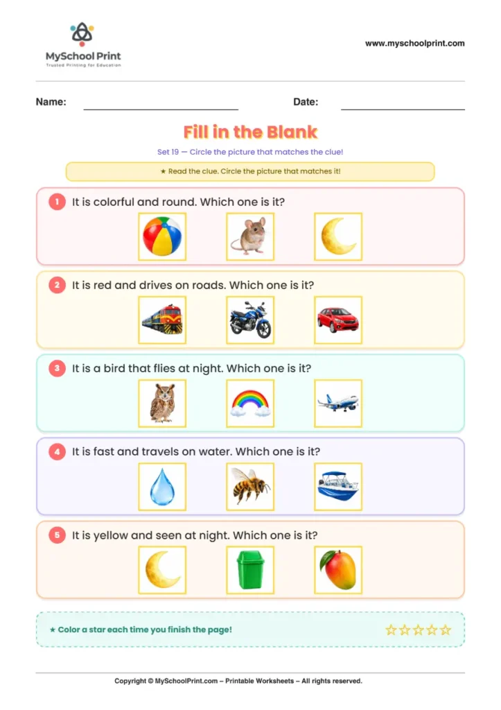 Simple English Reading Worksheet 105 for Kindergarten