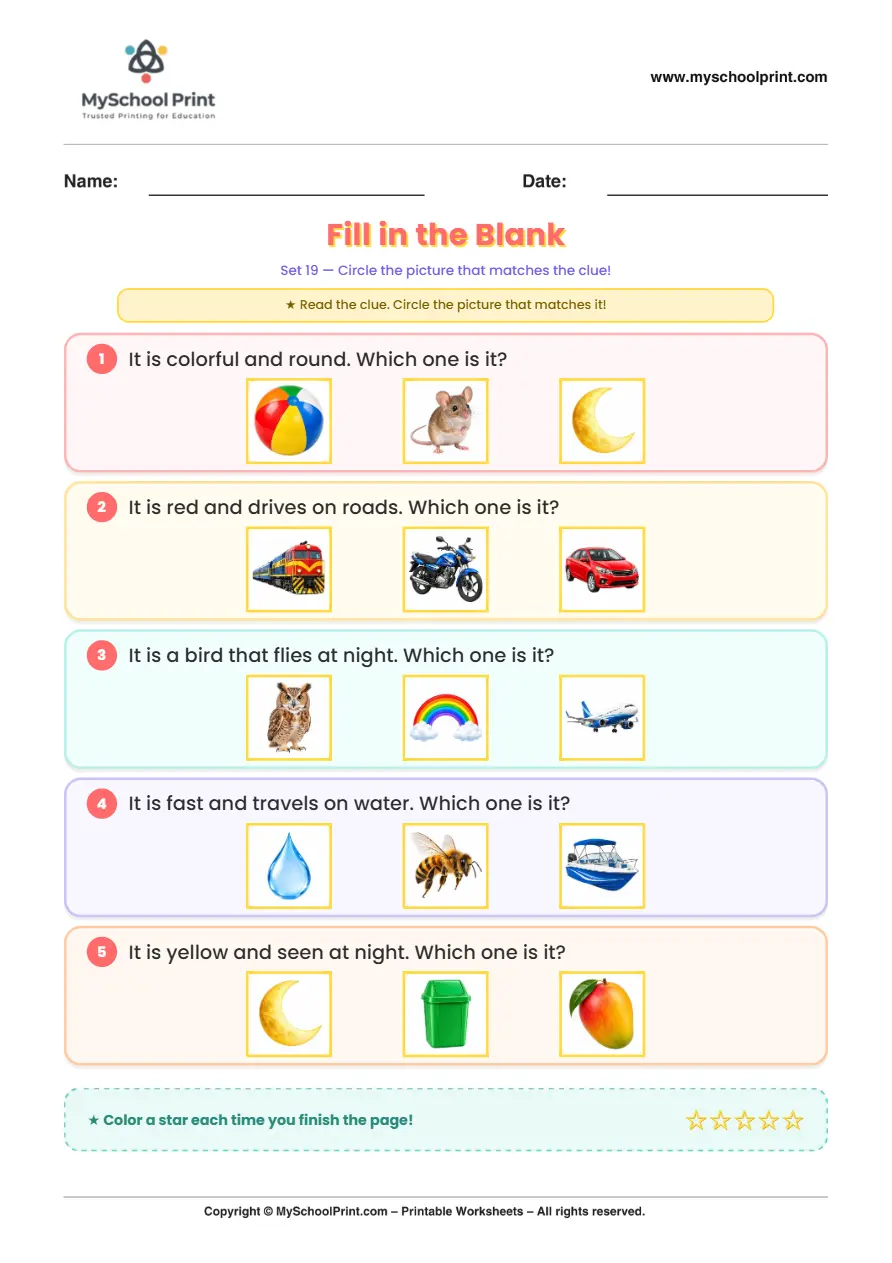 Simple English Reading Worksheet 105 for Kindergarten