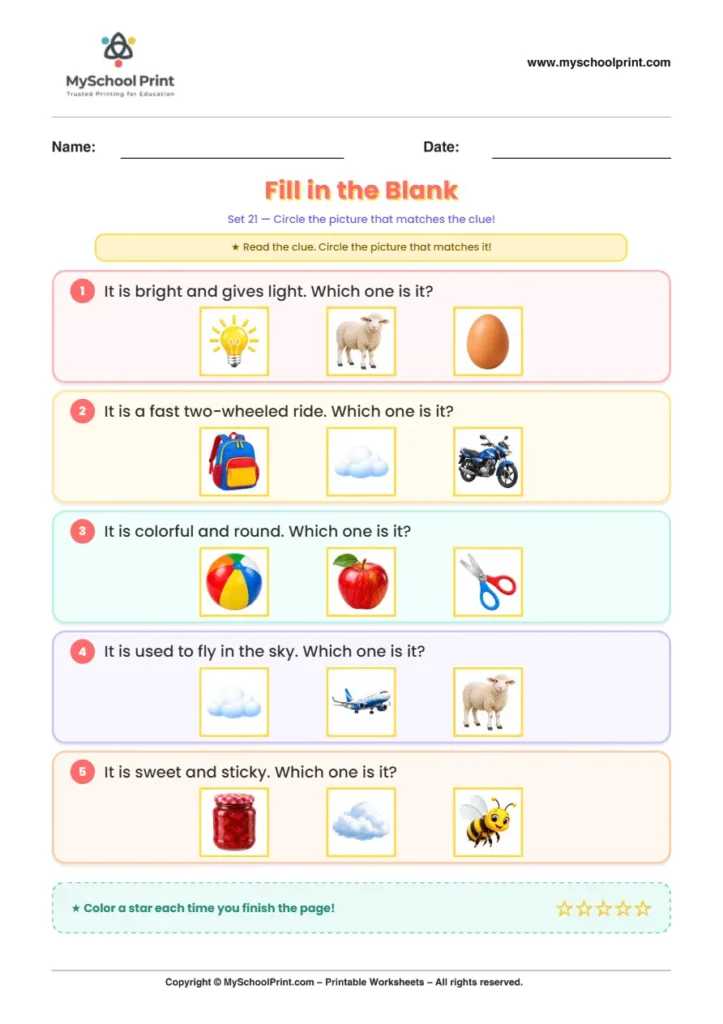 Simple English Reading Worksheet 107 for Kindergarten