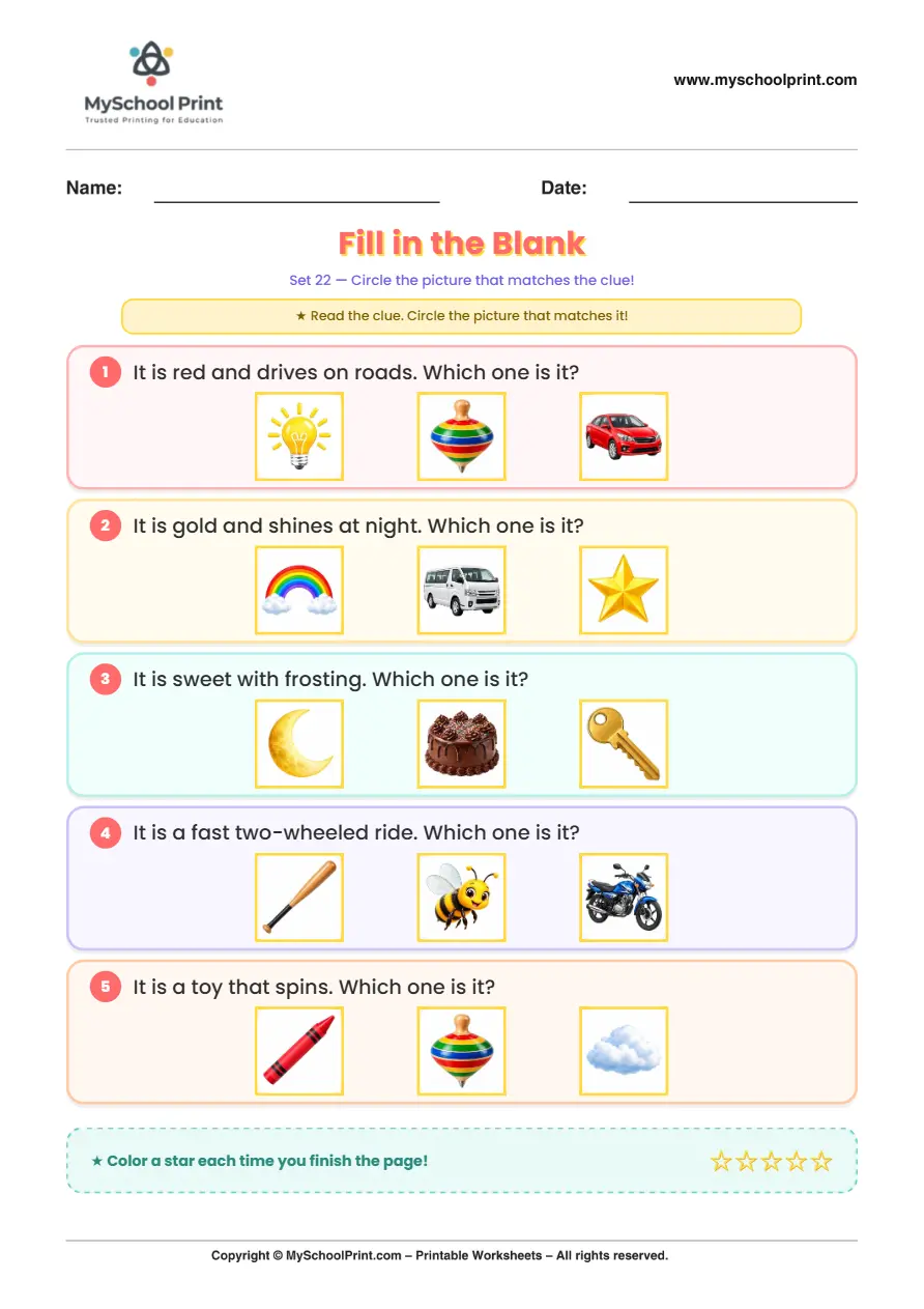 Simple English Reading Worksheet 108 for Kindergarten