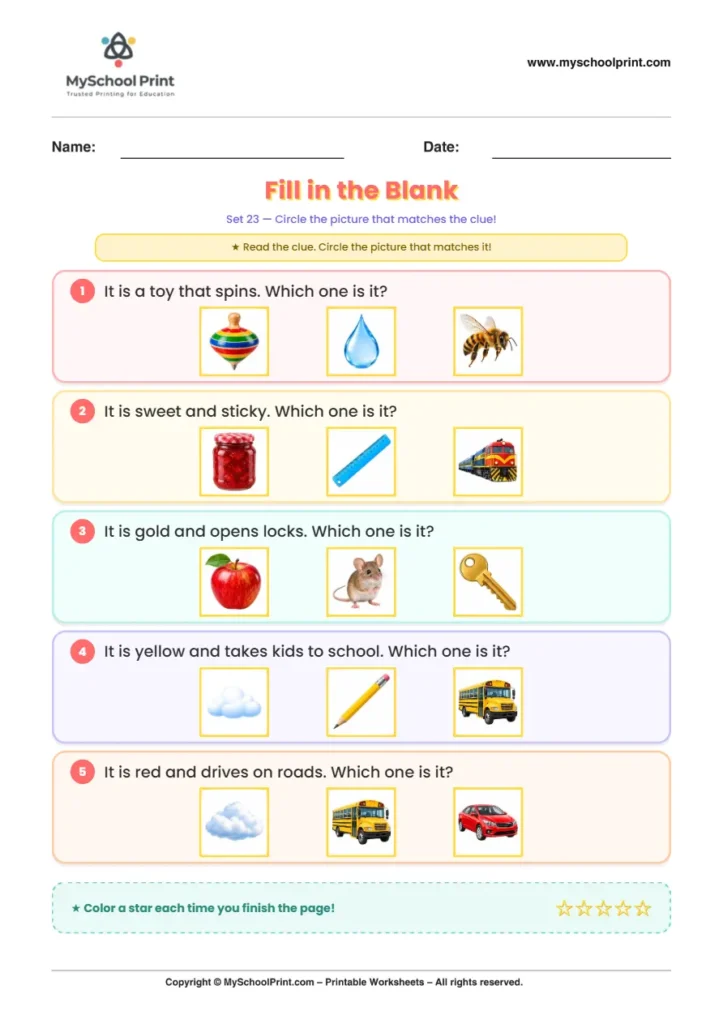 Simple English Reading Worksheet 109 for Kindergarten