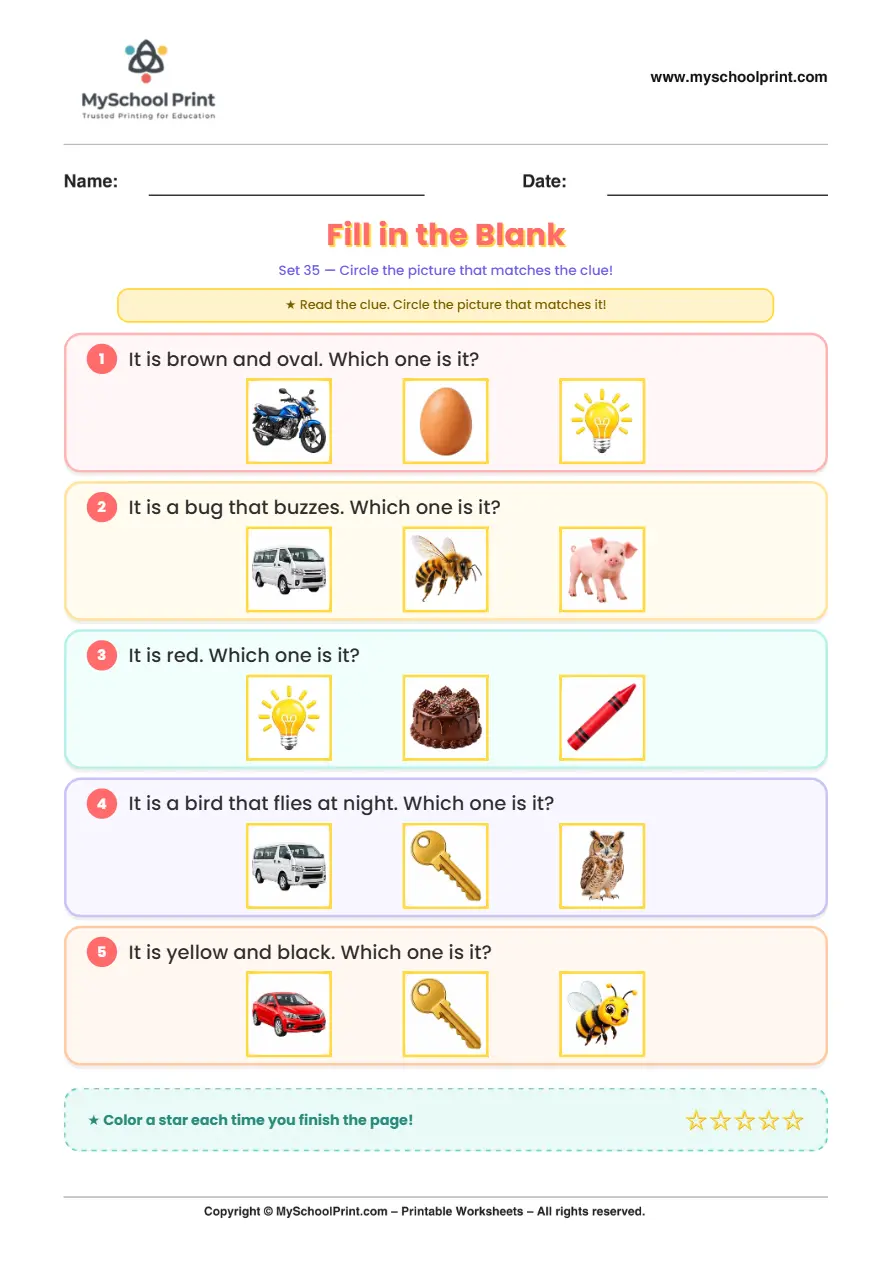 Simple English Reading Worksheet 112 for Kindergarten