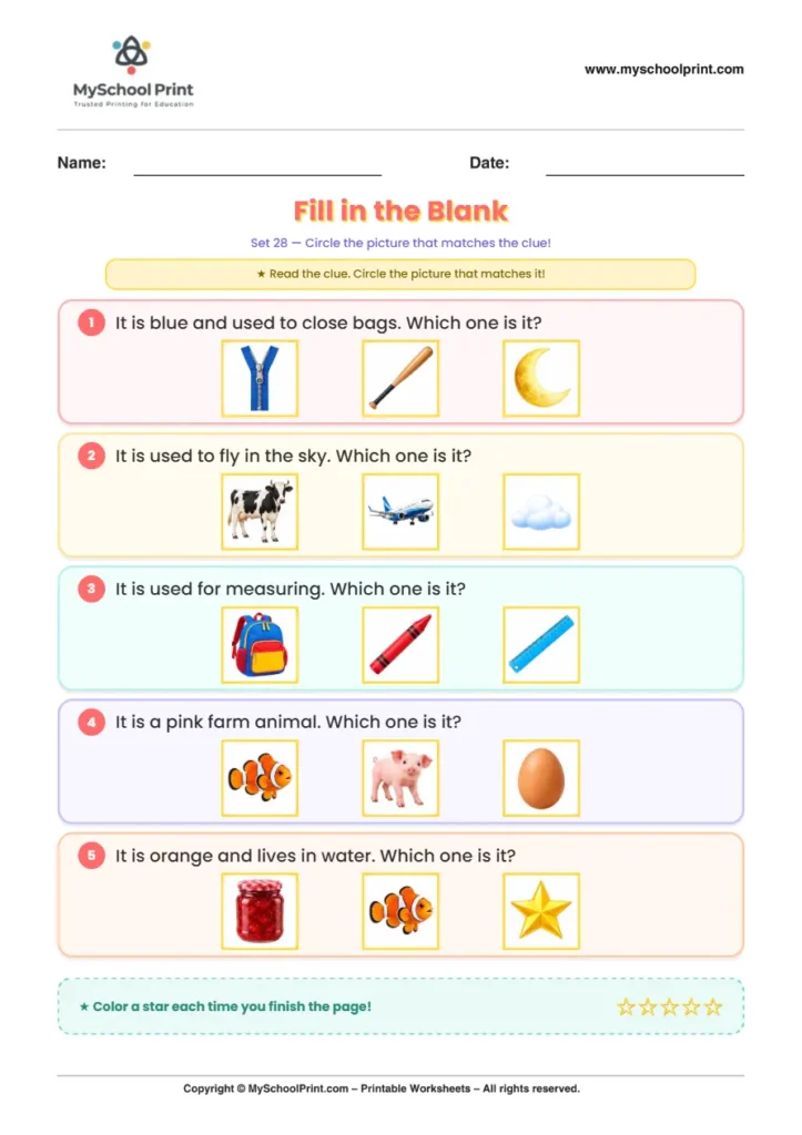 Simple English Reading Worksheet 113 for Kindergarten