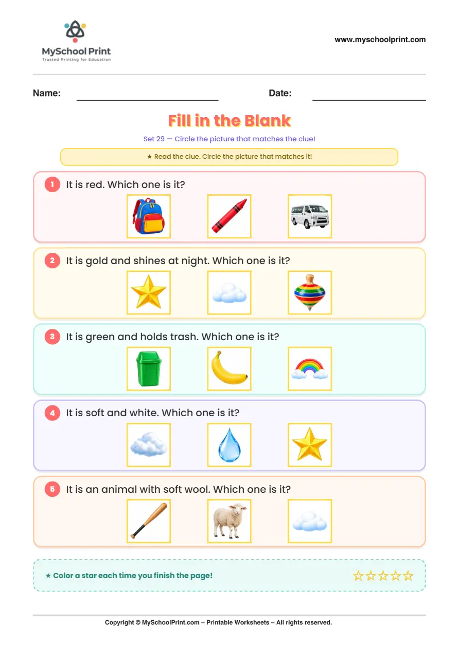 Simple English Reading Worksheet 114 for Kindergarten