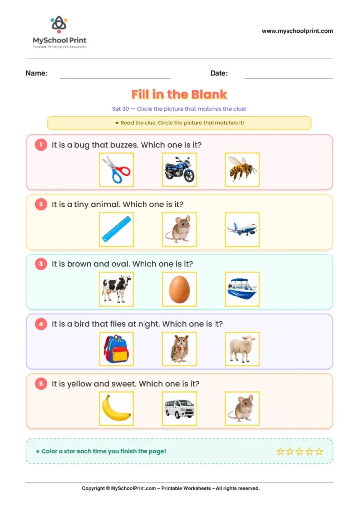 Simple English Reading Worksheet 115 for Kindergarten