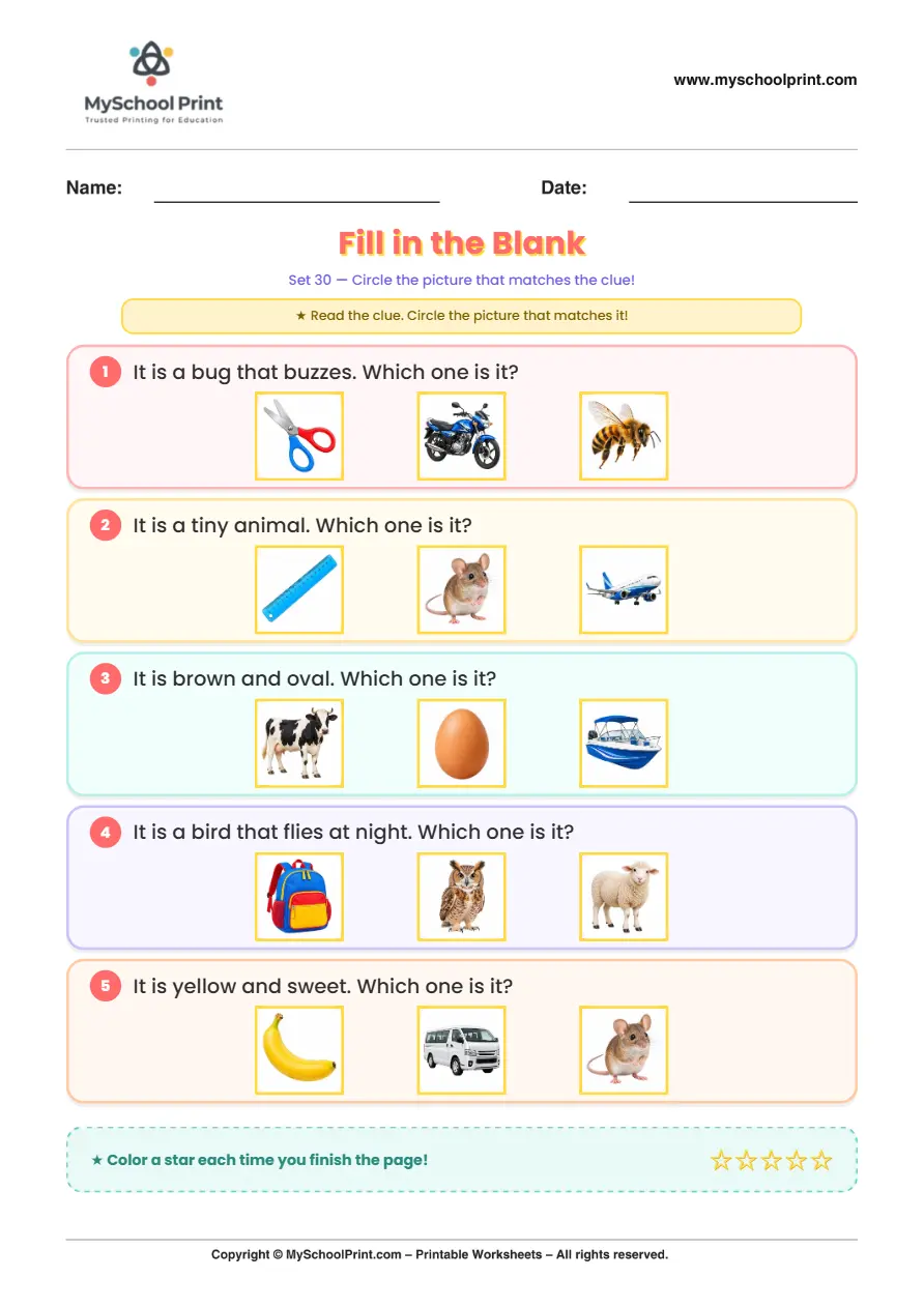Simple English Reading Worksheet 115 for Kindergarten
