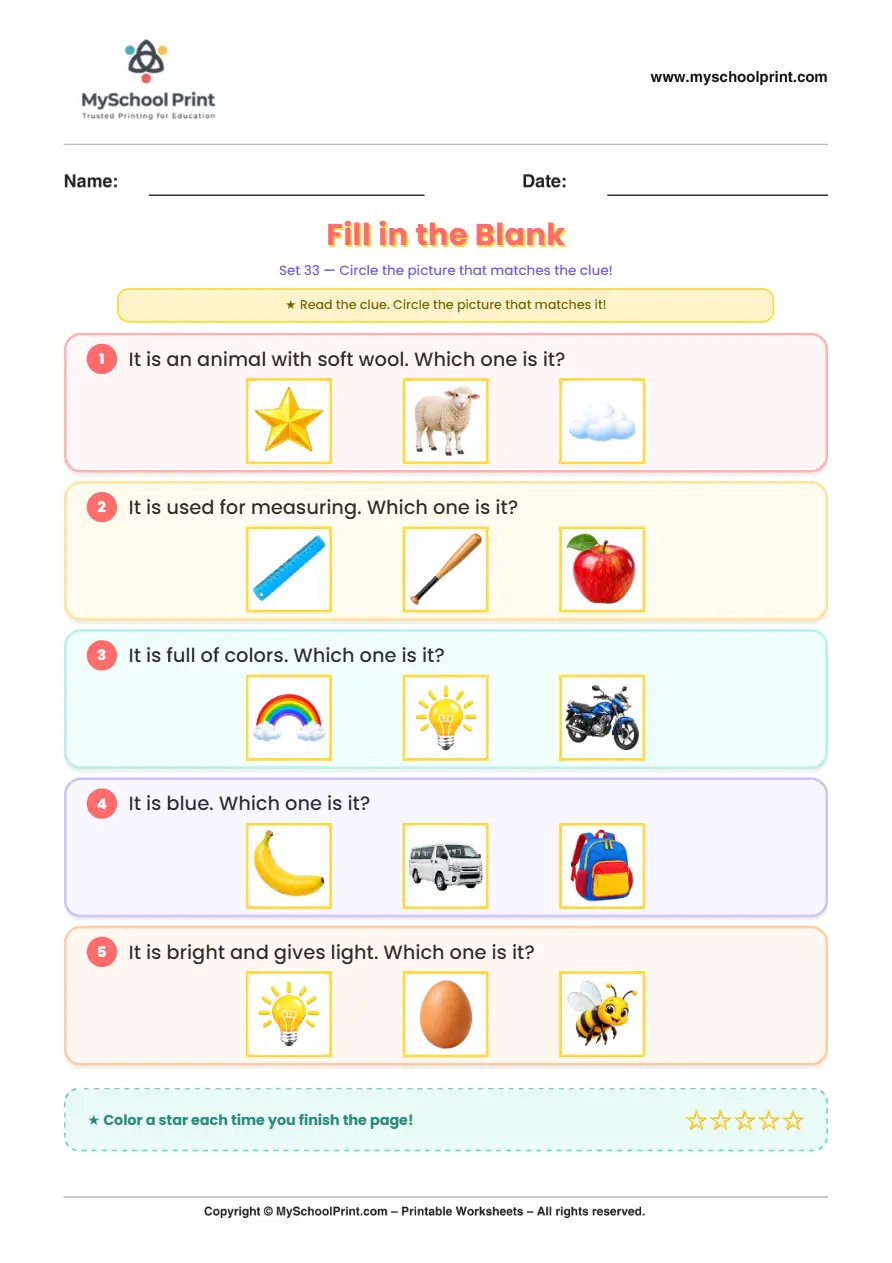 Simple English Reading Worksheet 117 for Kindergarten