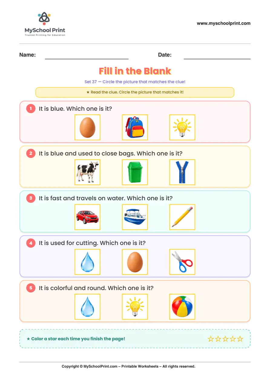 Simple English Reading Worksheet 120 for Kindergarten