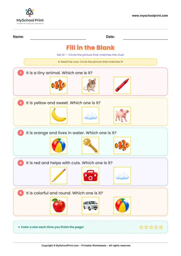 Simple English Reading Worksheet 121 for Kindergarten