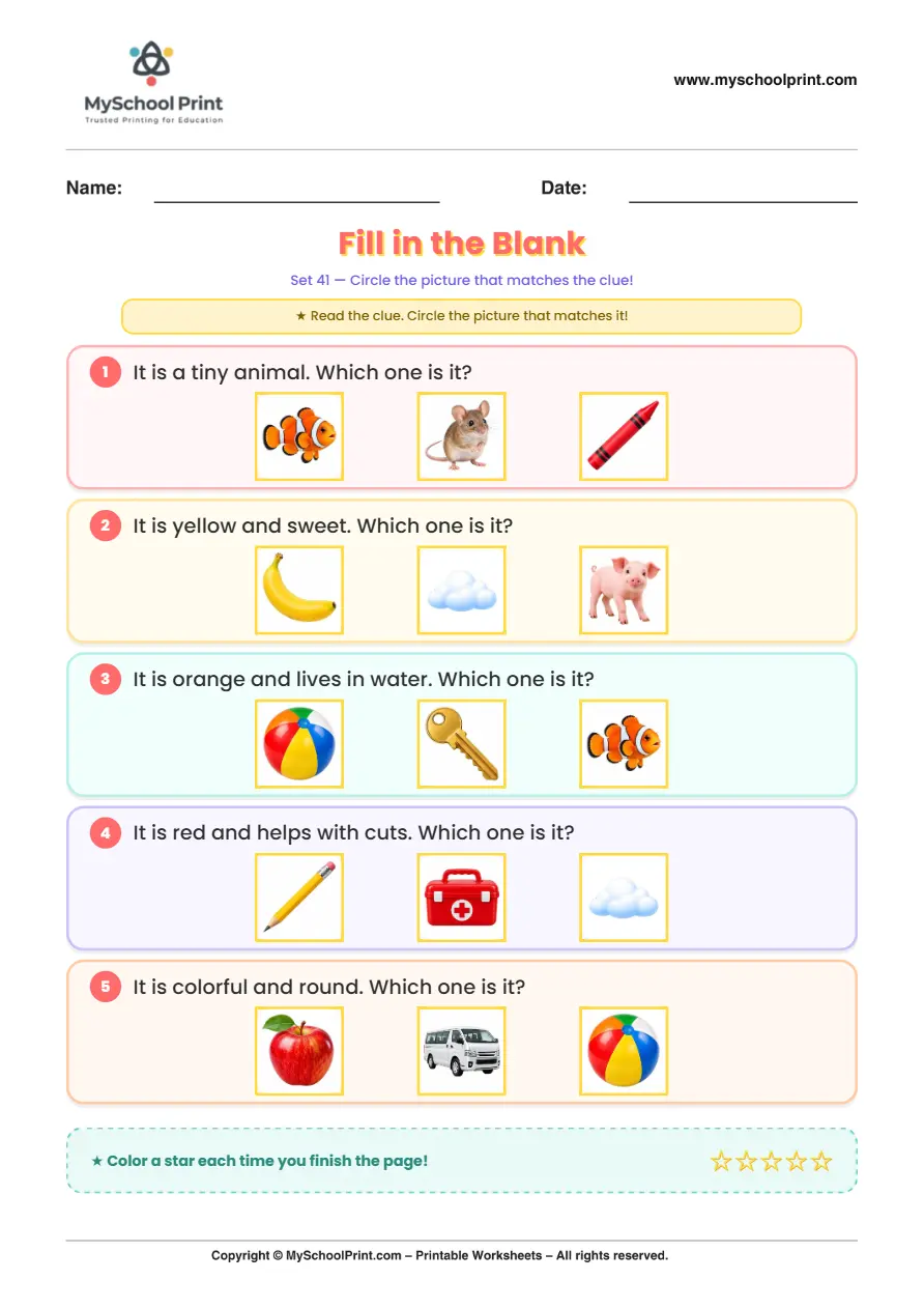 Simple English Reading Worksheet 121 for Kindergarten
