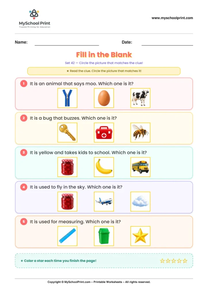 Simple English Reading Worksheet 122 for Kindergarten