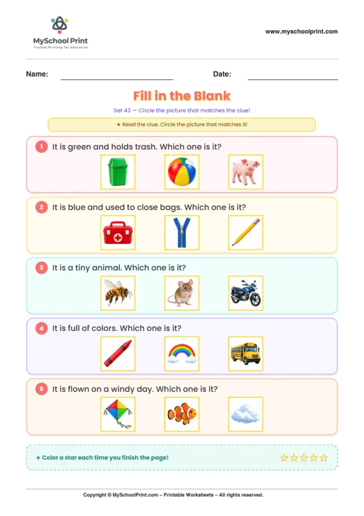 Simple English Reading Worksheet 124 for Kindergarten