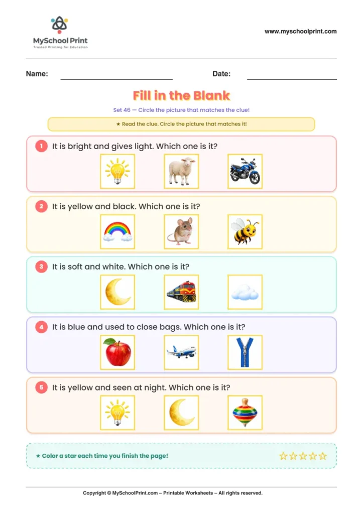Simple English Reading Worksheet 125 for Kindergarten