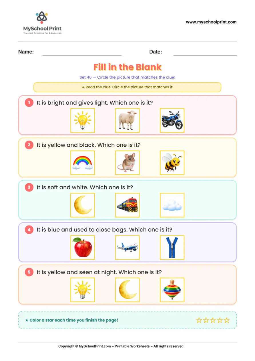 Simple English Reading Worksheet 125 for Kindergarten